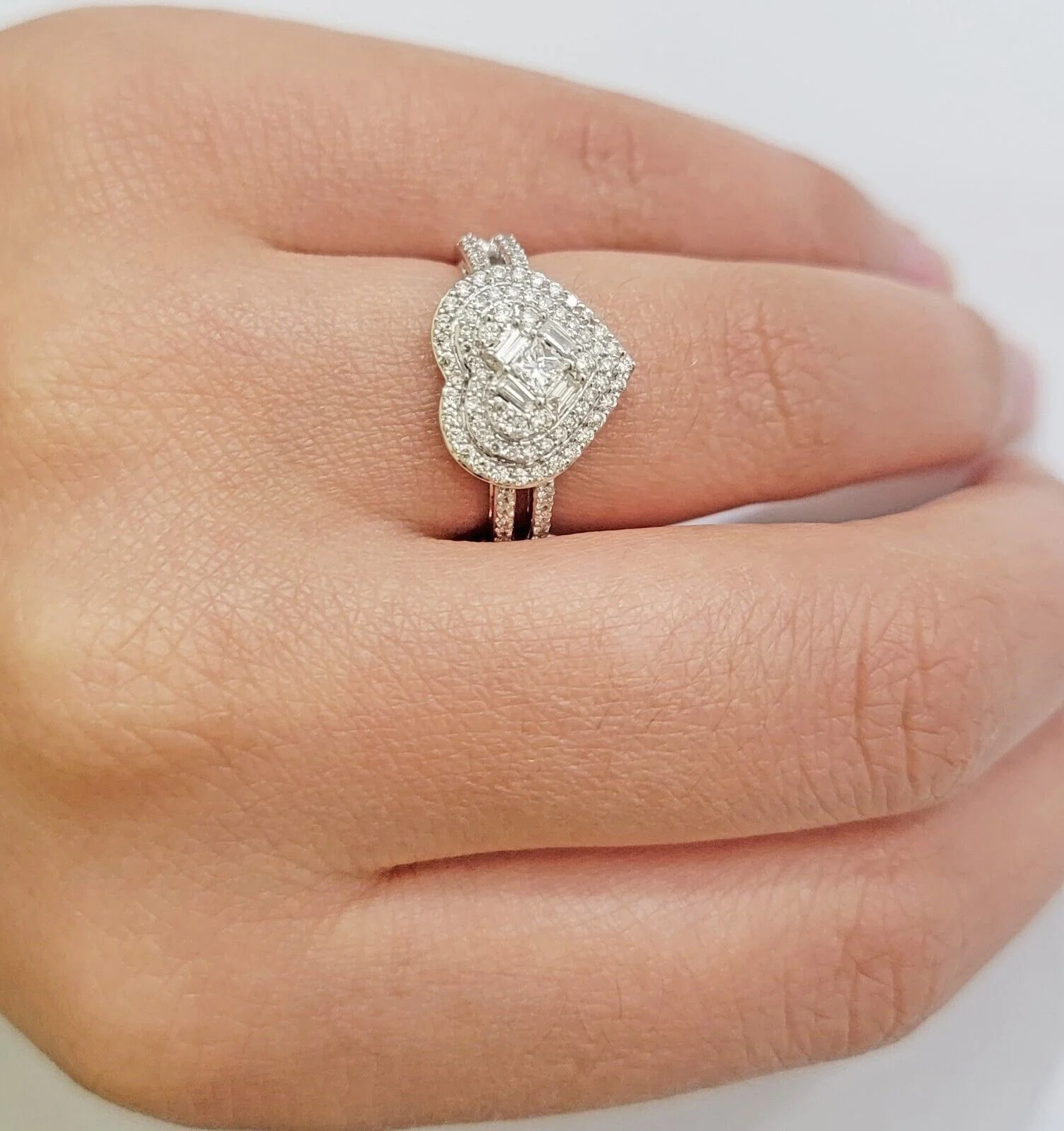 Real Diamond Ring Heart Shape 10k White Gold 0.60 CT Natural Diamond Ladies Band - Image 4