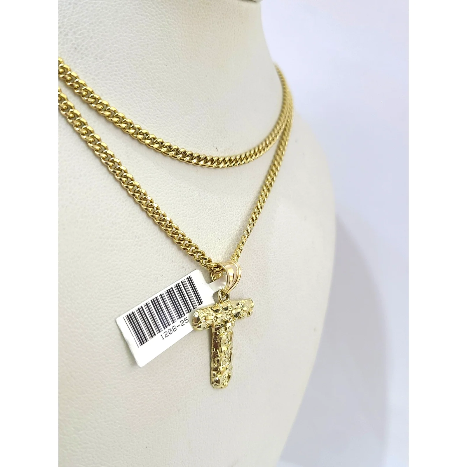 Real Gold 10k Chain Miami Cuban Link Necklace 2.5mm T Initial Charm Pendant SET - Image 2