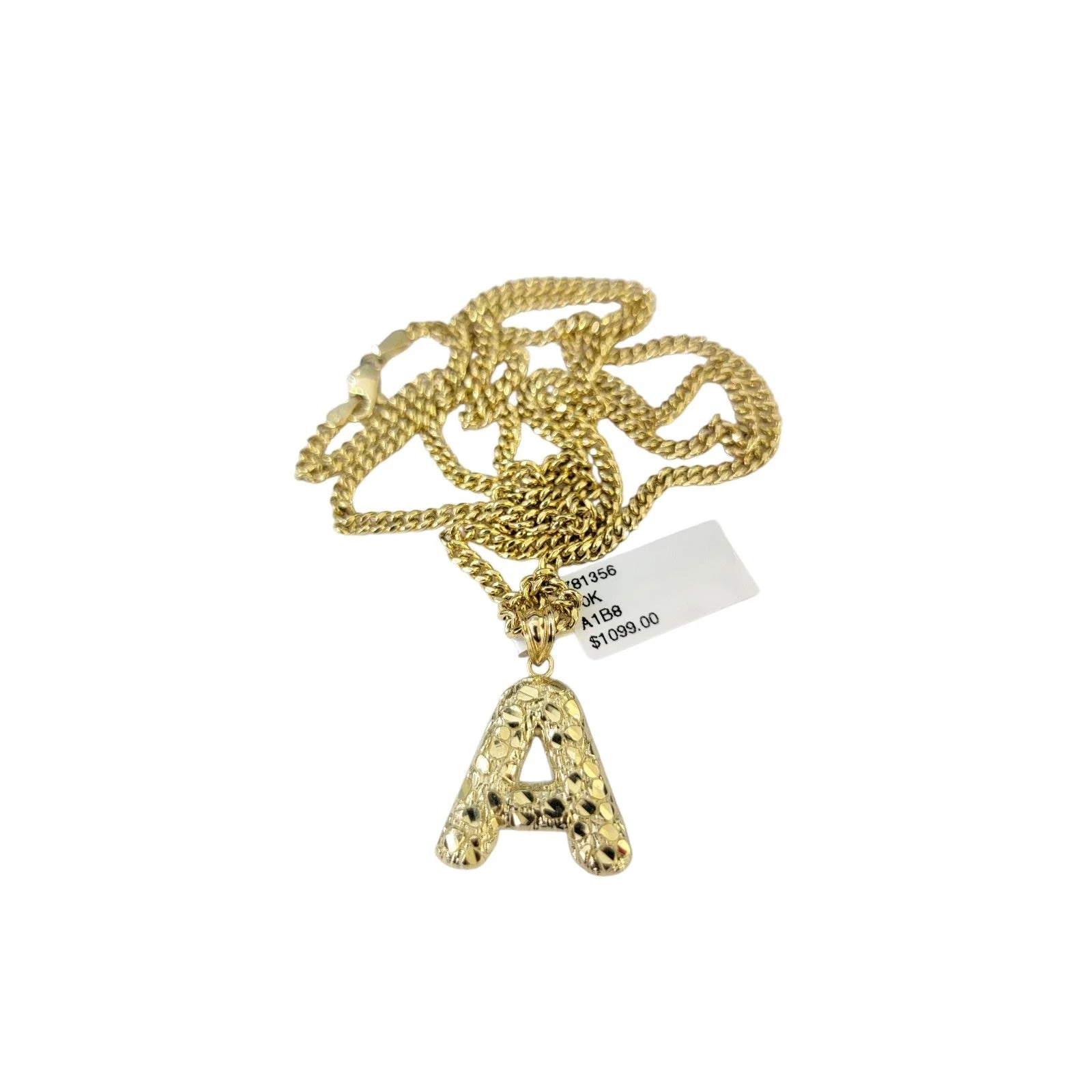 Real Gold 10k Chain Pendant SET A Initial Charm Miami Cuban Link Necklace 2.5mm - Image 3