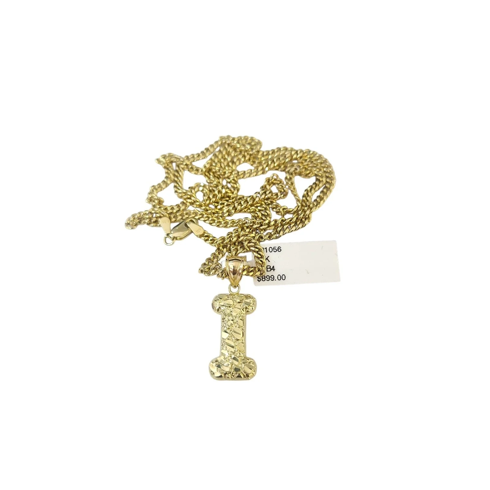 Real Gold 10k Chain Pendant SET I Initial Charm Miami Cuban Link Necklace 2.5mm - Image 2