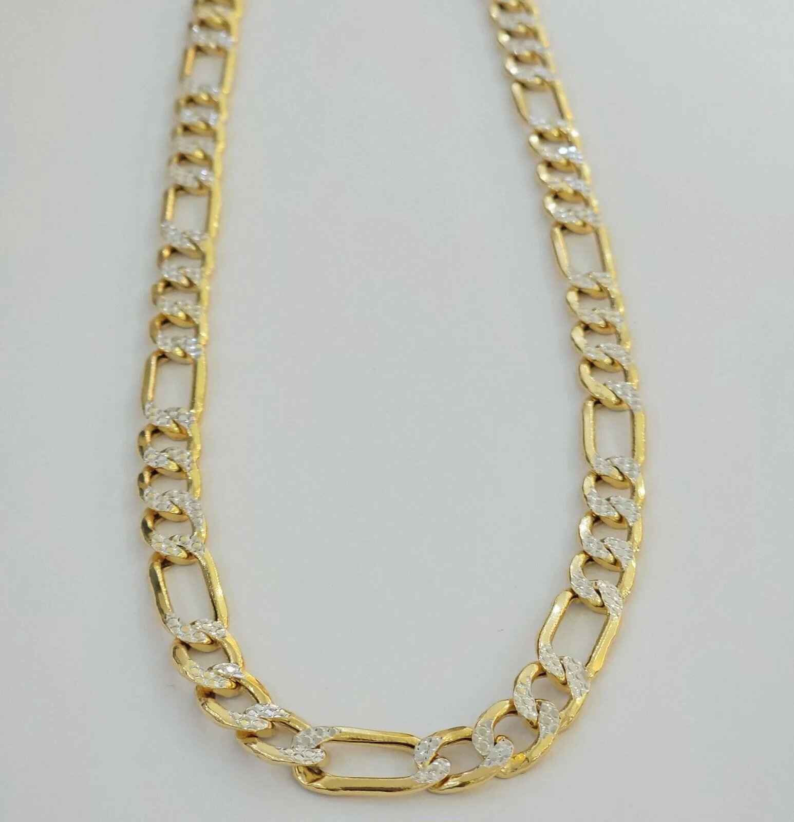 Real Gold 10k Figaro Necklace Men's Chain 9mm 24" Inch Yellow Gold Diamond Cuts - Image 3