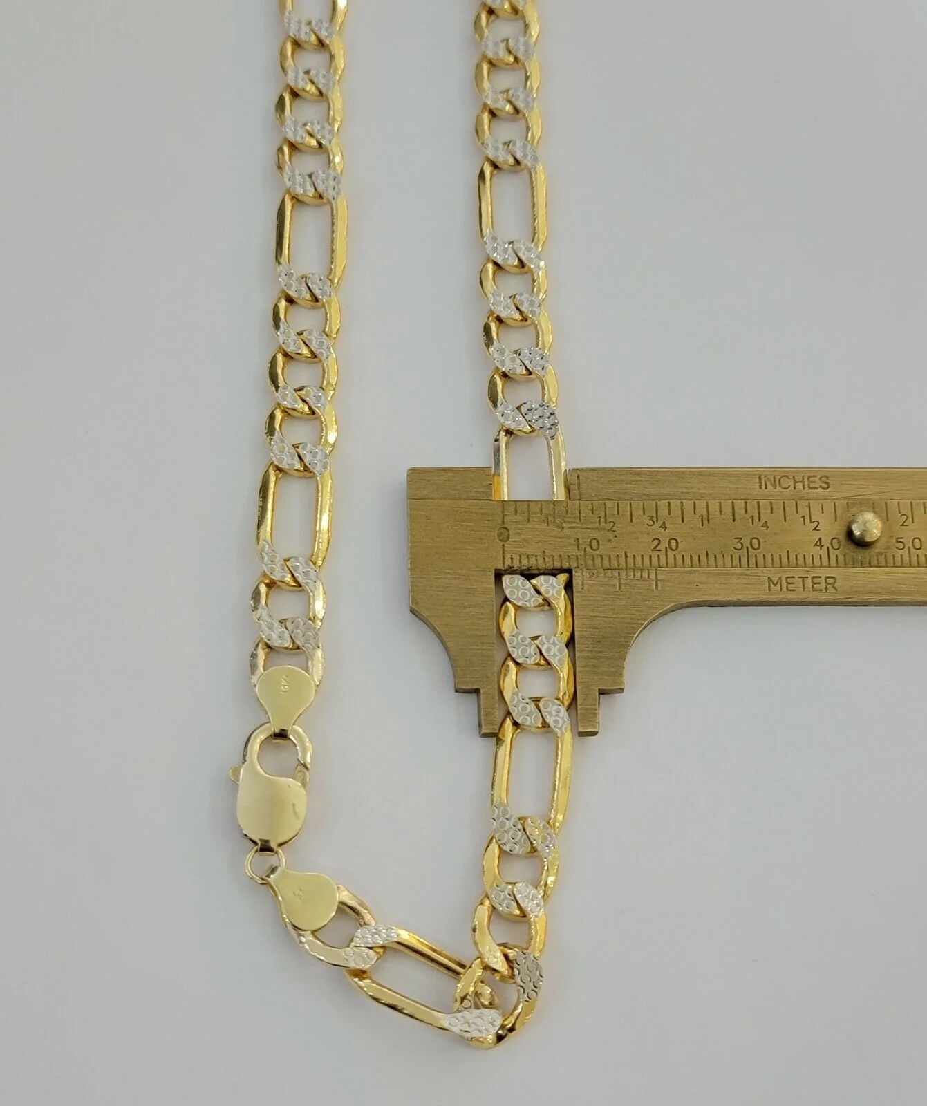 Real Gold 10k Figaro Necklace Men's Chain 9mm 24" Inch Yellow Gold Diamond Cuts - Image 4