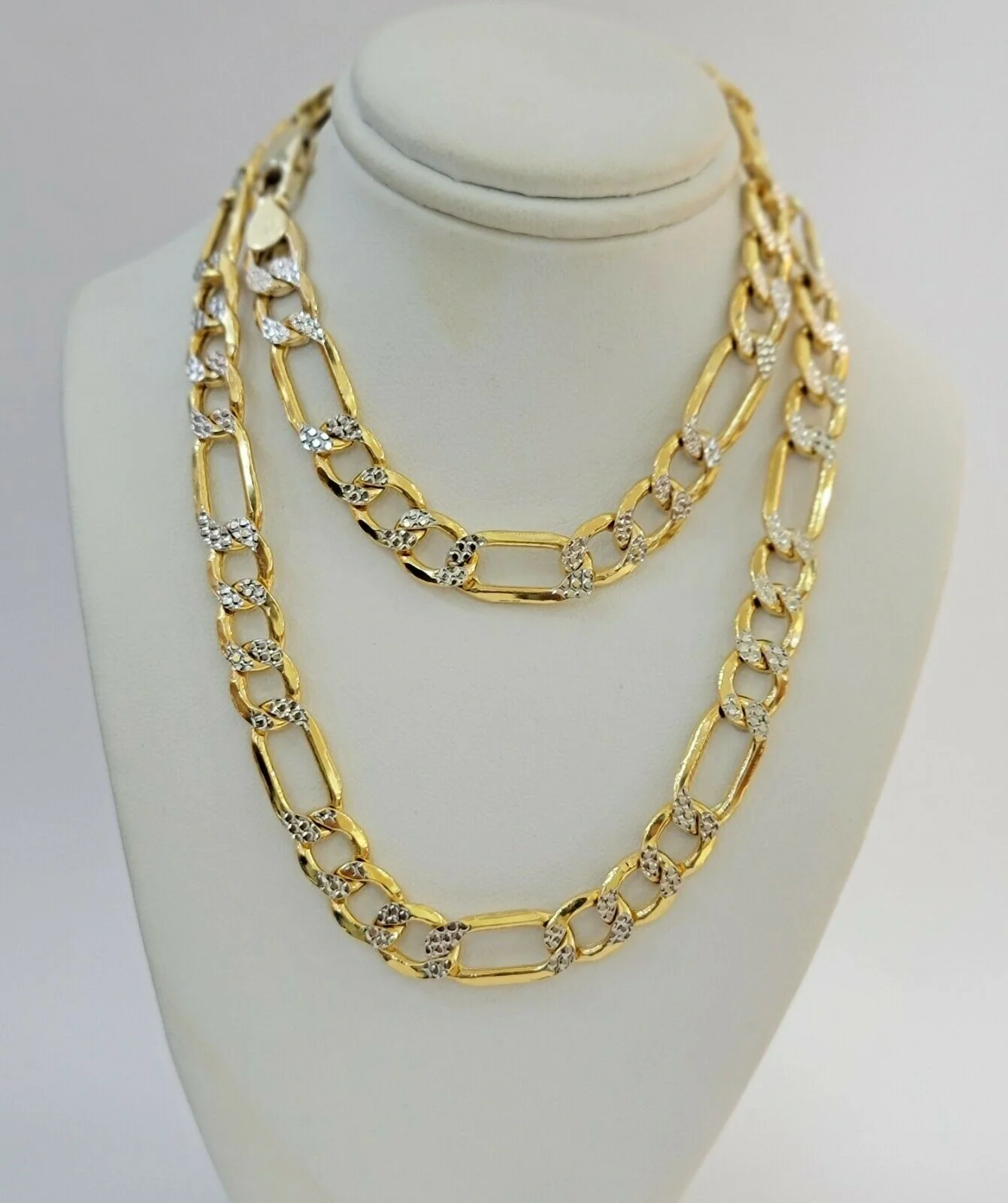 Real Gold 10k Figaro Necklace Men's Chain 9mm 24" Inch Yellow Gold Diamond Cuts - Image 5