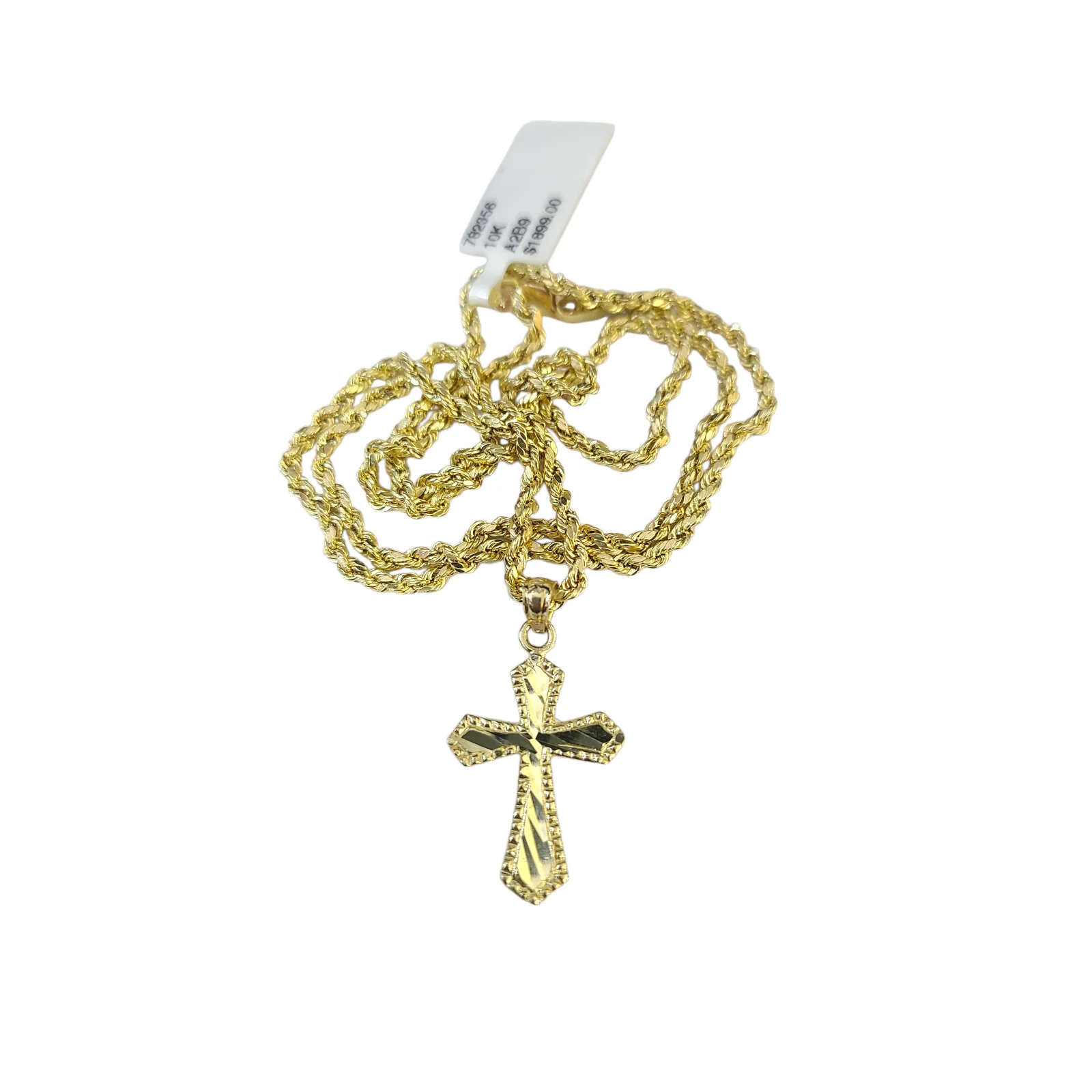 Real Gold 10k Rope Chain Cross Charm Necklace Pendant Set 2mm 16"-26" Gold - Image 6