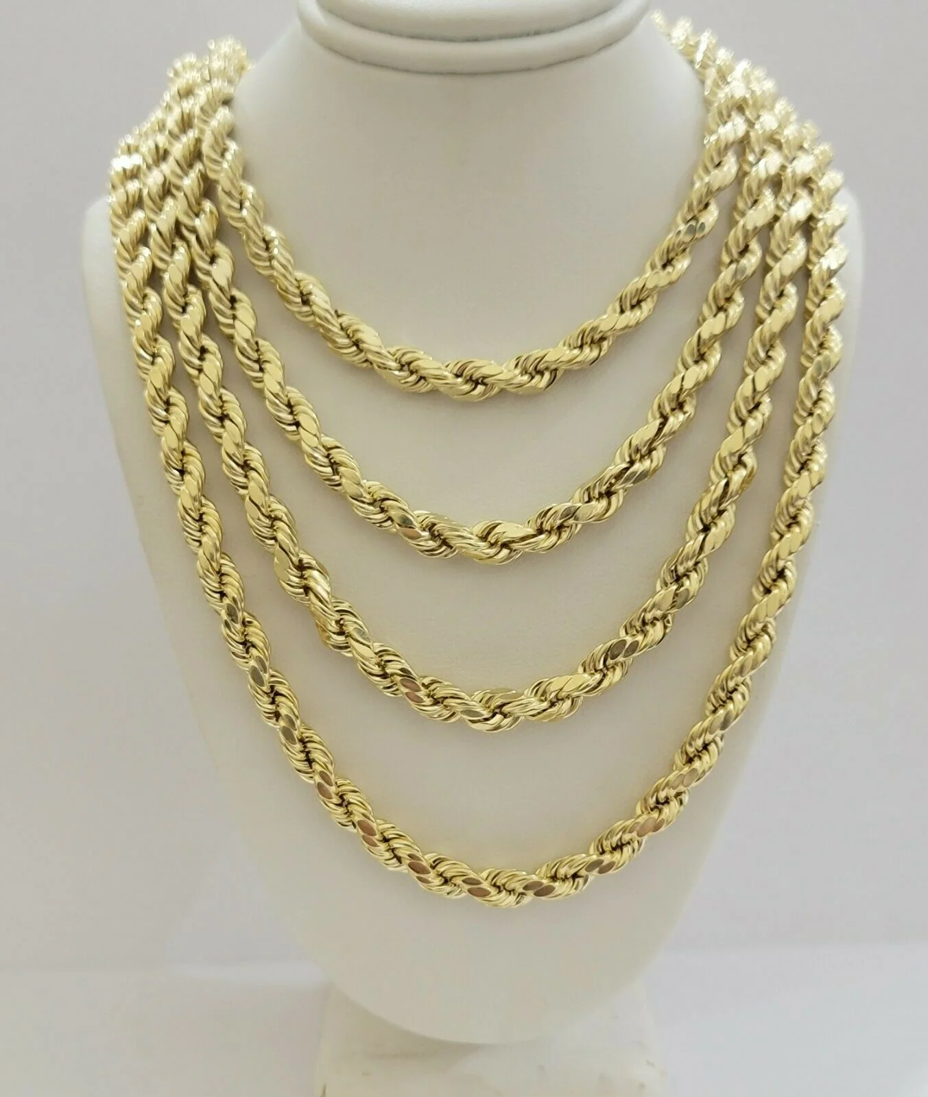 Real Gold 10k Rope Necklace Men' Chain 7mm 18"-30" Inch Yellow Gold Diamond Cuts - Image 3