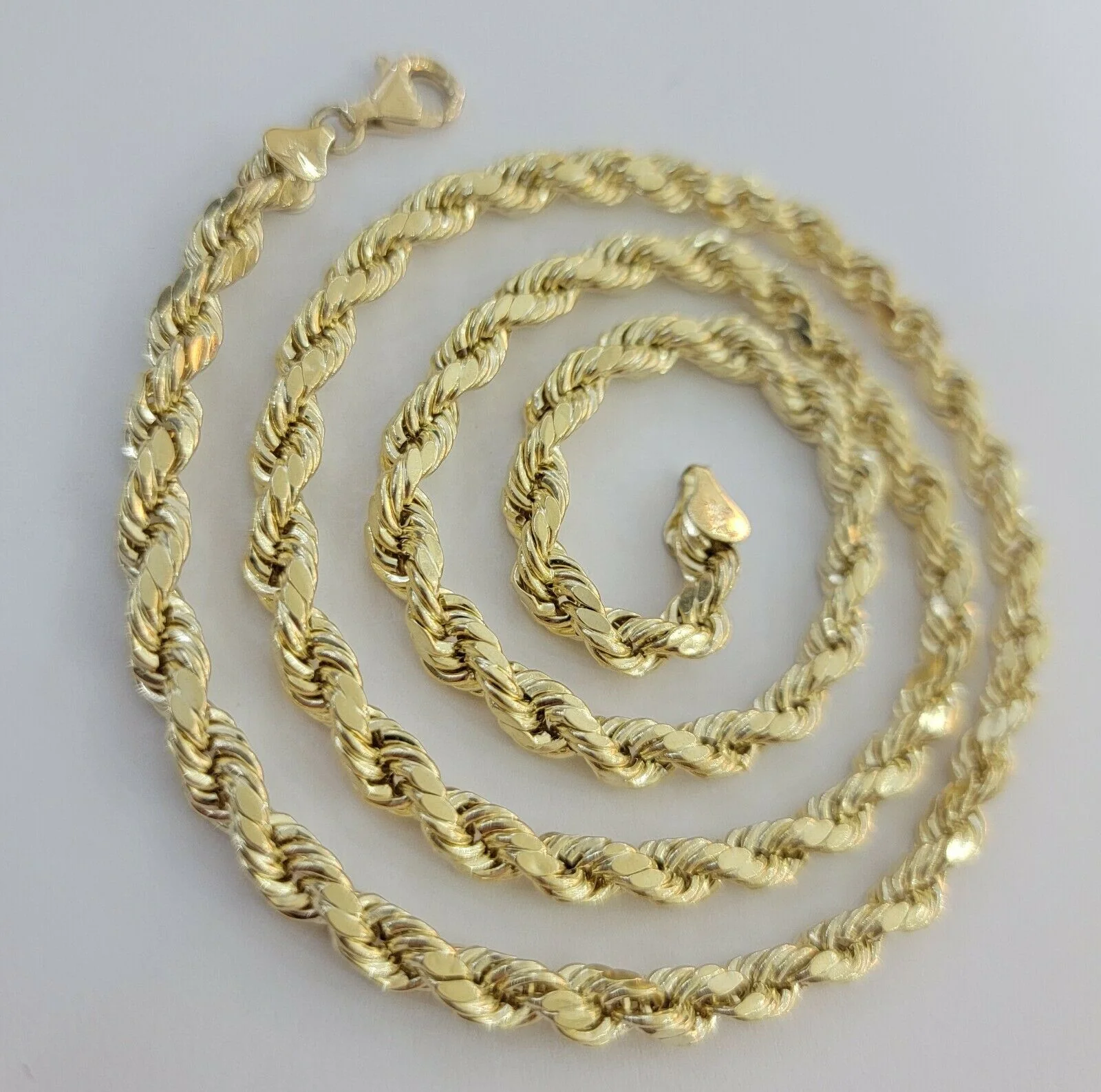Real Gold 10k Rope Necklace Mens Chain 6mm 18"-30" Inch Yellow Gold Diamond Cuts - Image 2