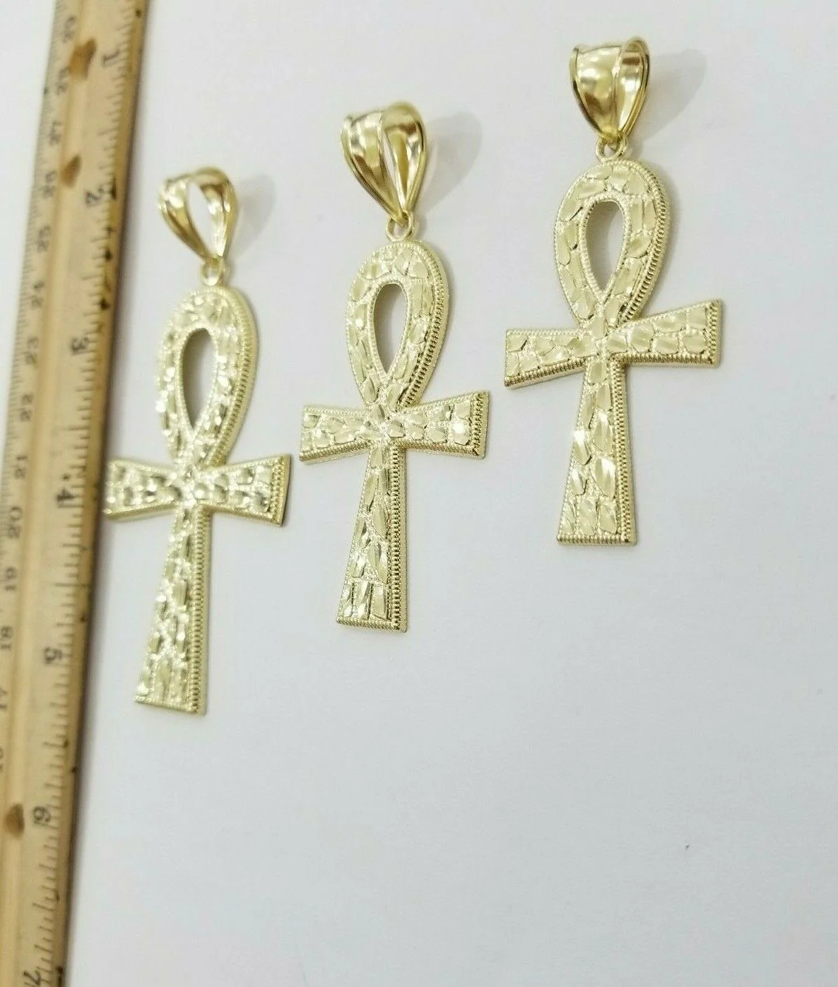 Real Gold Ankh Cross Charm Pendant 10k Yellow Gold Nugget Diamond Cuts Men Women - Image 14