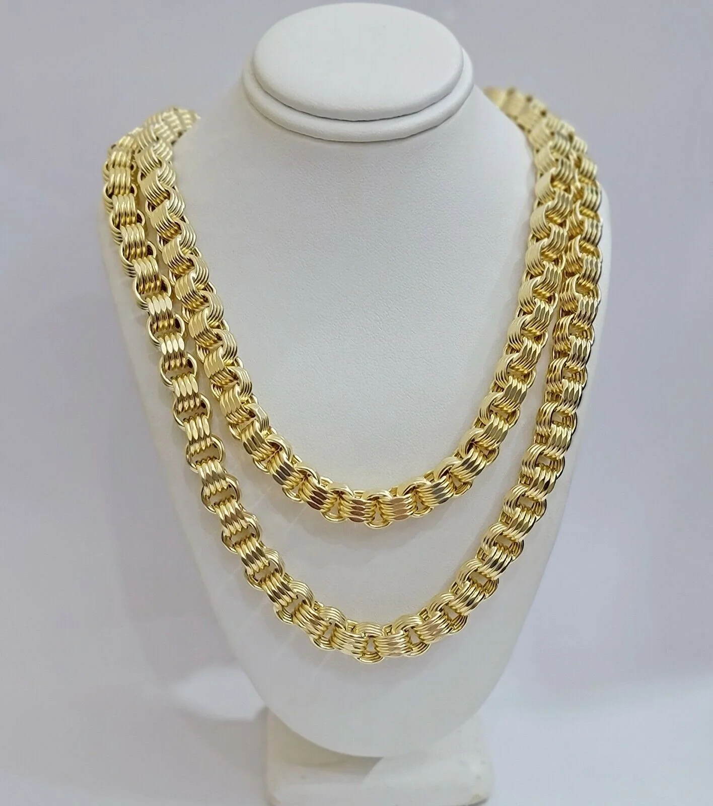 Real Gold Box Byzantine Chain Necklace 7.5mm 10K Yellow 20 Inches Men 10KT SALE - Image 3