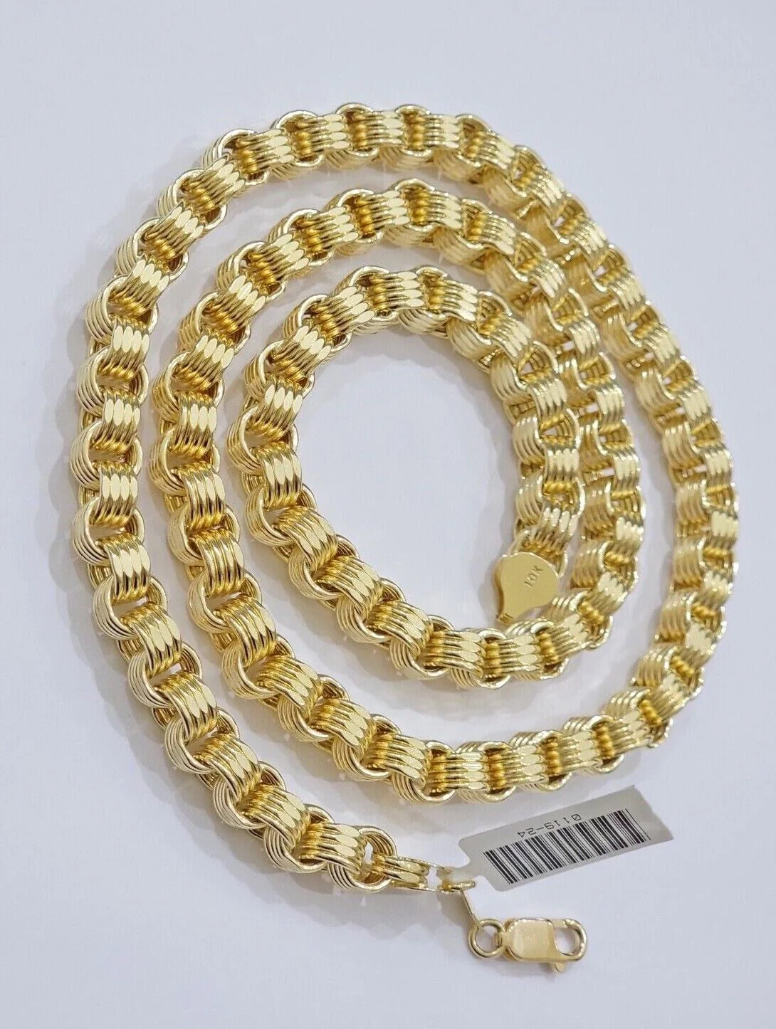 Real Gold Box Byzantine Chain Necklace 7.5mm 10K Yellow 24 Inches Men 10KT SALE