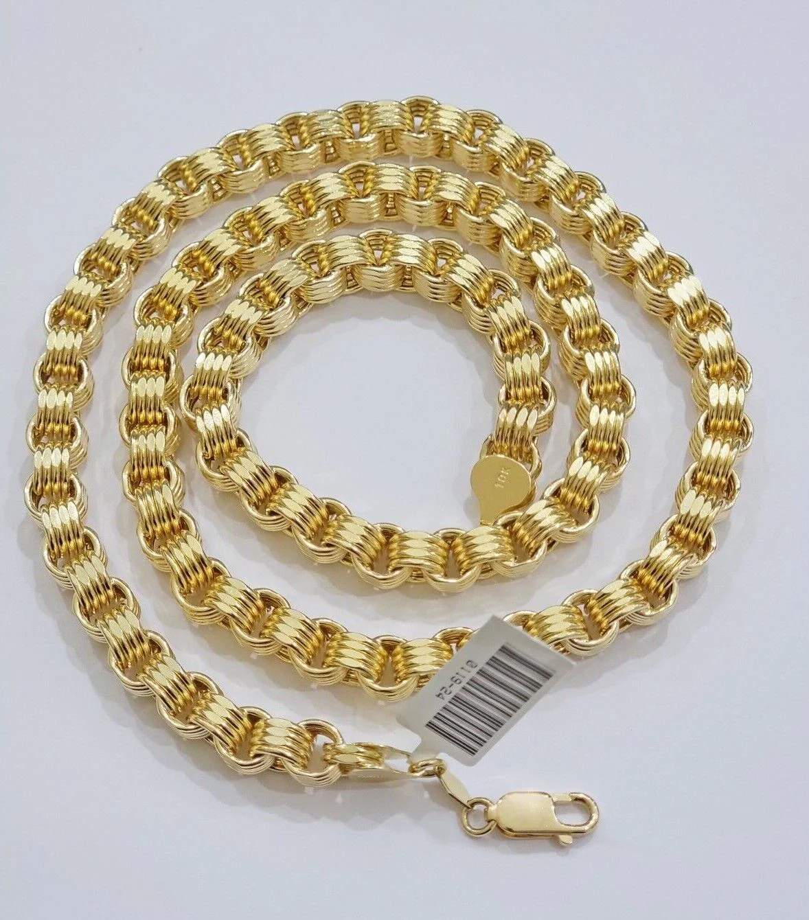 Real Gold Box Byzantine Chain Necklace 7.5mm 10K Yellow 24 Inches Men 10KT SALE - Image 8