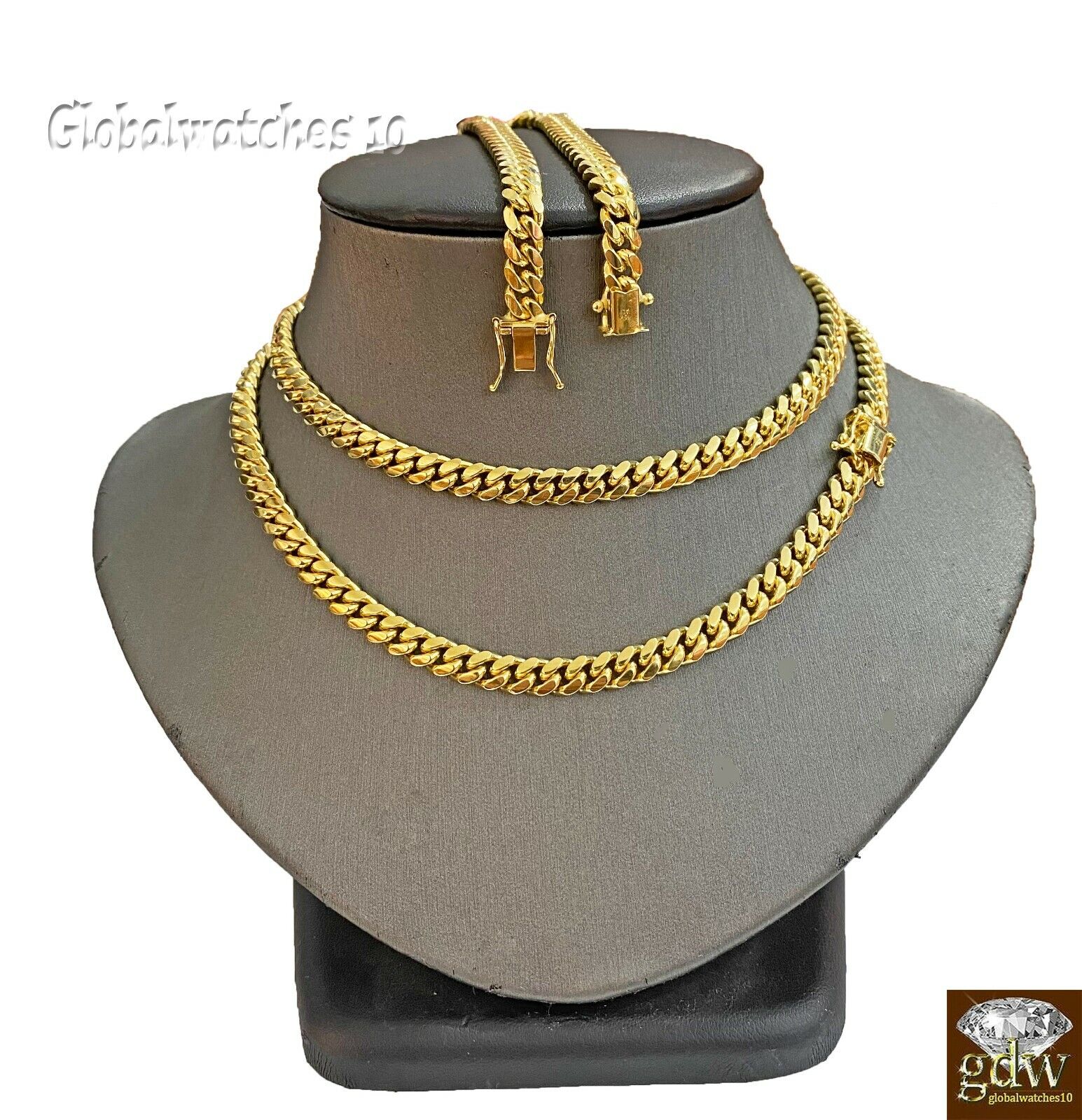 Solid 10k Gold Miami Cuban Link Chain Necklace & Bracelet Set Box Lock Men Heavy - Image 4