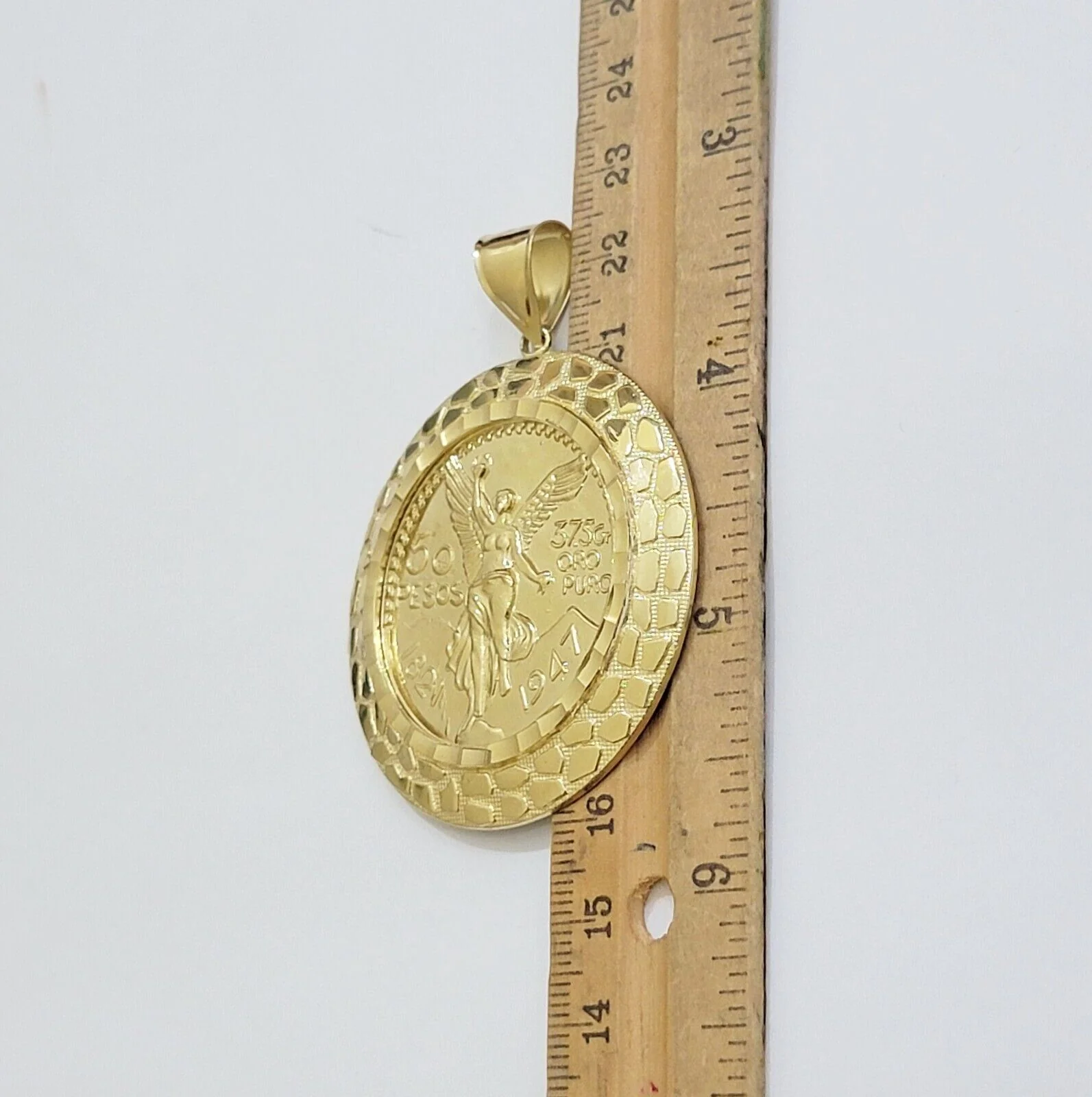 Solid 10k Gold Pendant Replica Nugget 50 Peso 1947 Mexican Centenaro Charm Style - Image 3