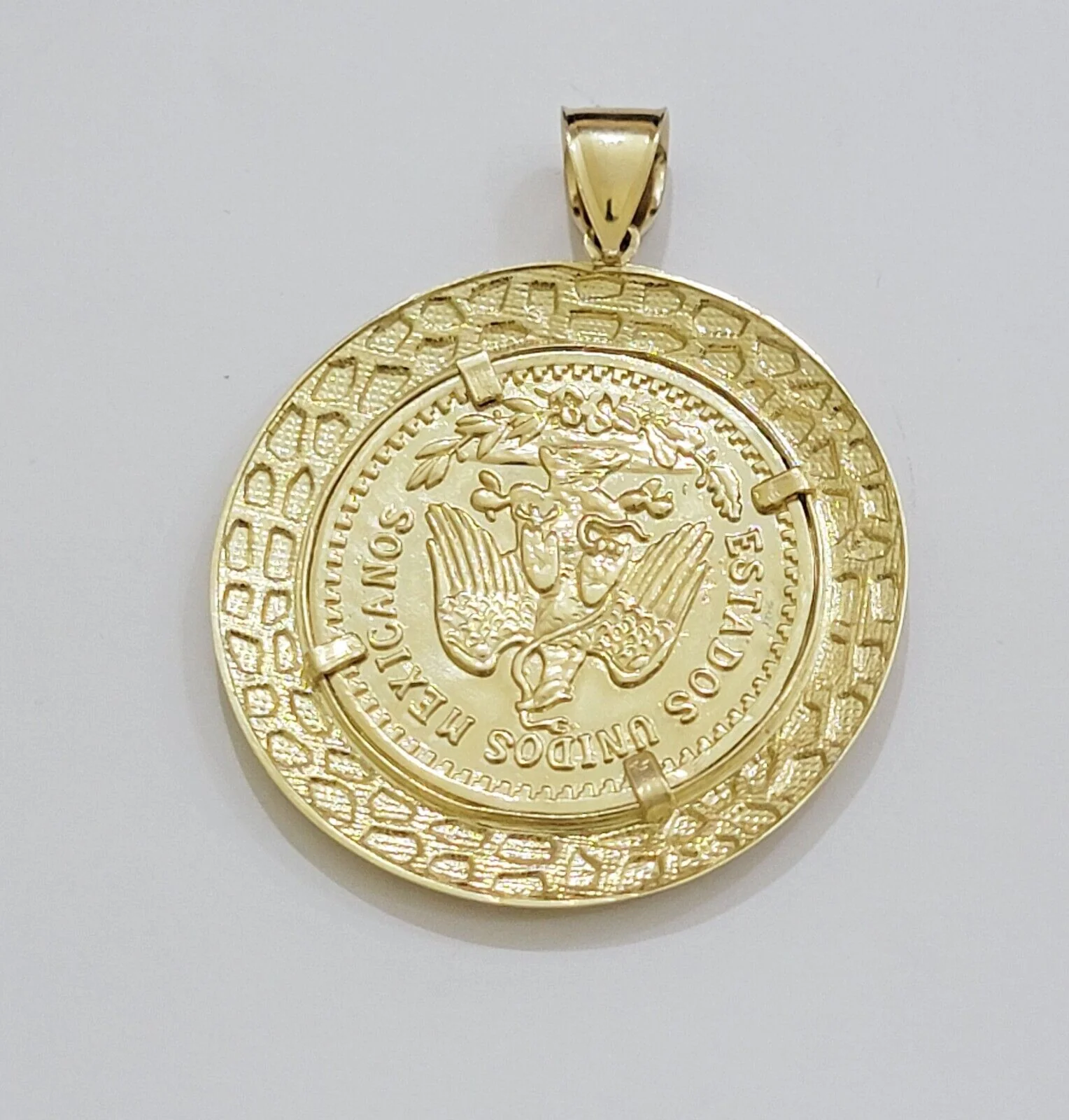 Solid 10k Gold Pendant Replica Nugget 50 Peso 1947 Mexican Centenaro Charm Style - Image 7