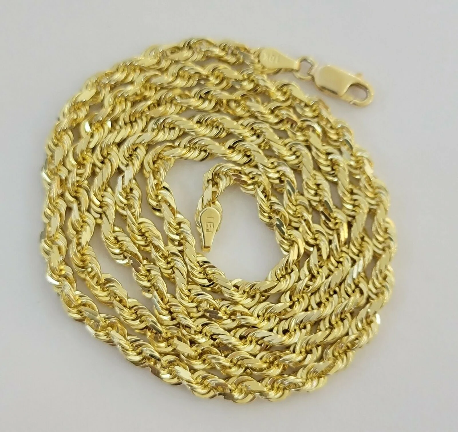 Solid 10k Gold Rope Chain Diamond Pendant Hamza Hand Charm Necklace 22" SET REAL - Image 3