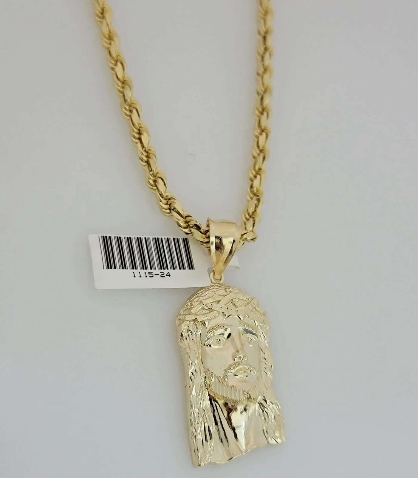 Solid 10k Gold Rope Chain Pendant SET Jesus Face Charm Necklace 4mm 20" Choker - Image 7