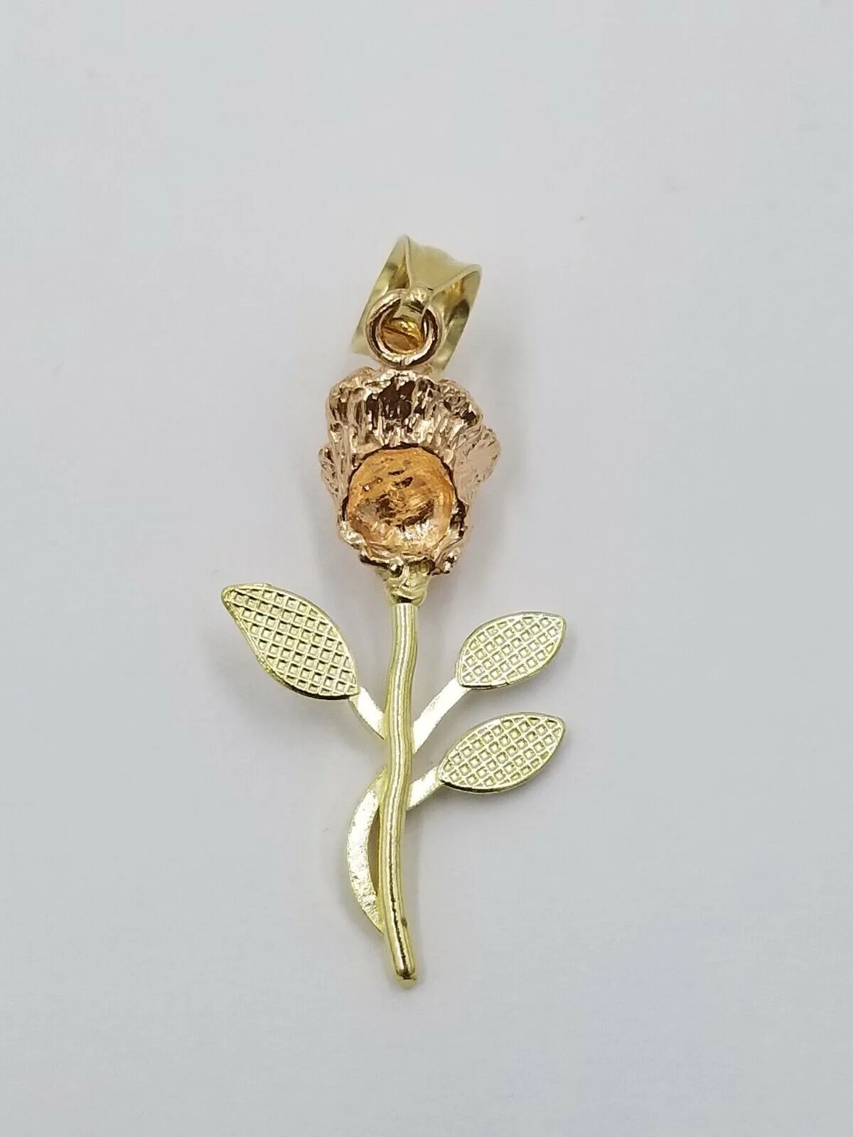 Solid 10k Rose Yellow White Gold Rose Flower Charm Trio Pendant Charm Women REAL - Image 3