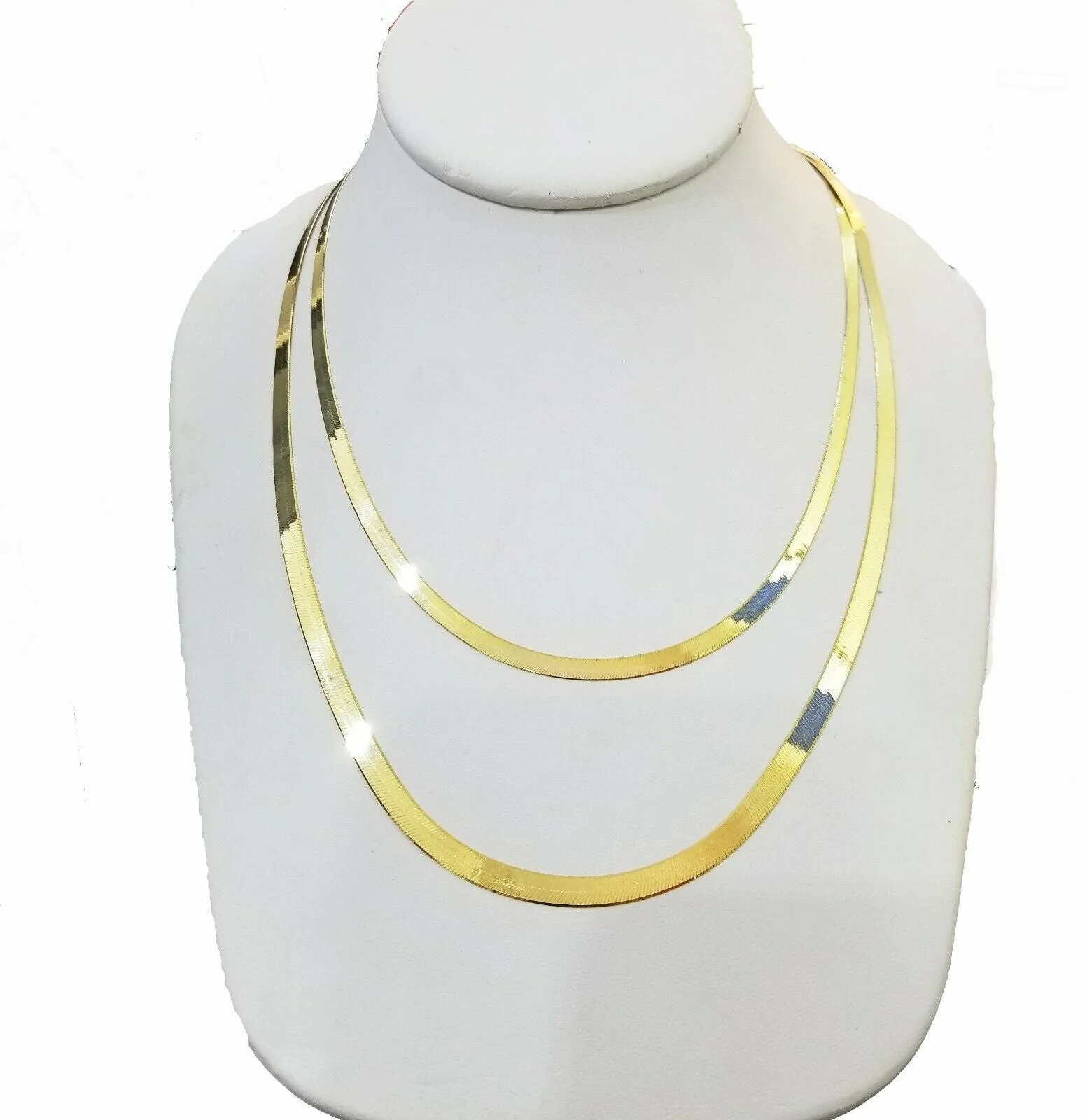 Solid 10k Yellow Gold Herringbone Necklace 18"-24" Inch 3mm 4mm REAL 10kt Chain - Image 3