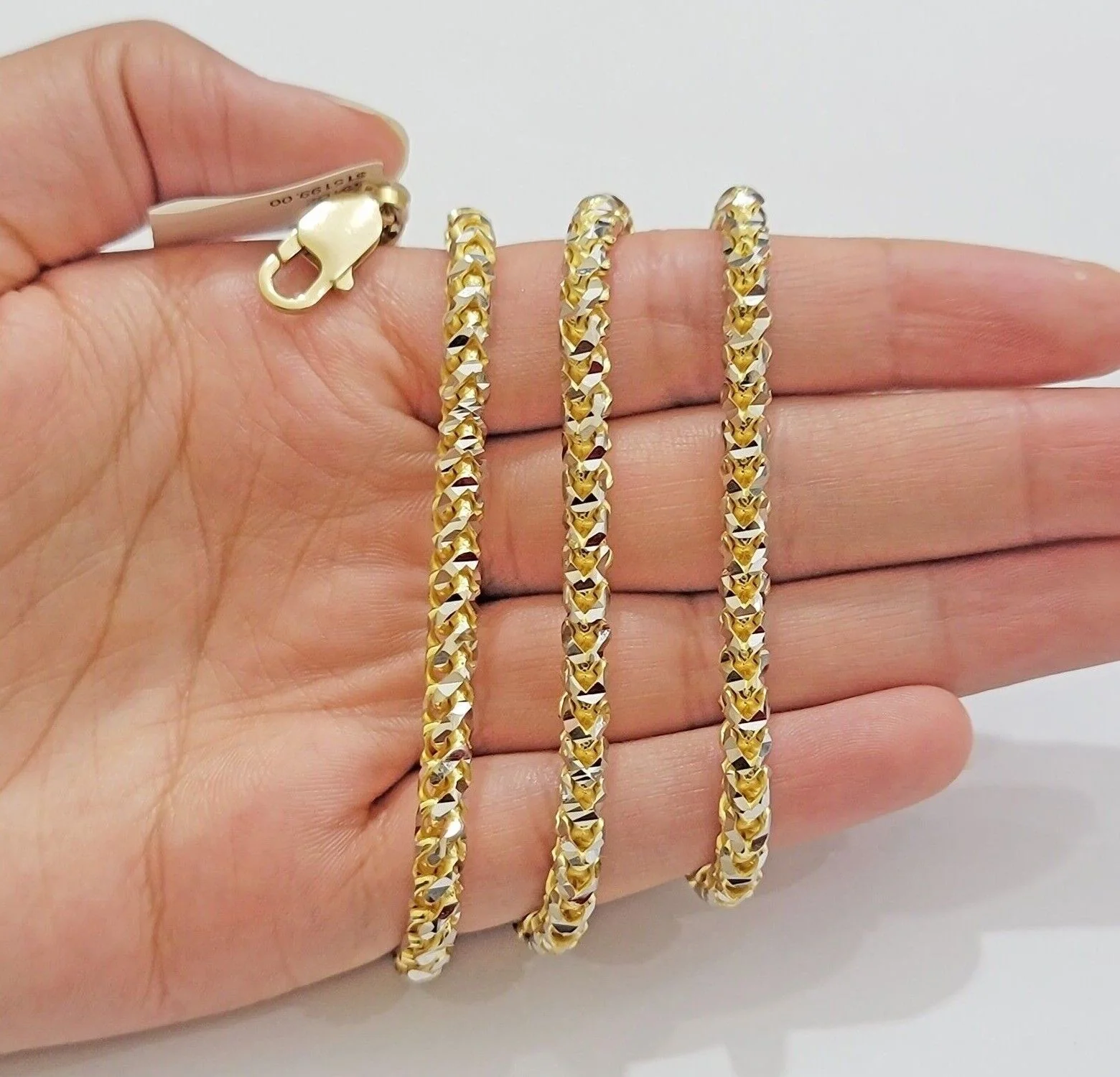 Solid 10k Yellow Gold Palm Box Chain Necklace Diamond cuts 4mm 26" Real 10KT - Image 3