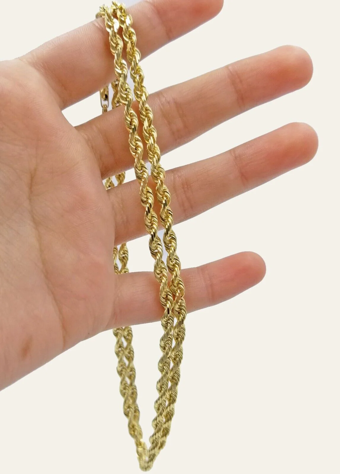 Solid 10k Yellow Gold Rope Chain Necklace 24" inch 3.5 mm Diamond cuts Real 10kt - Image 9