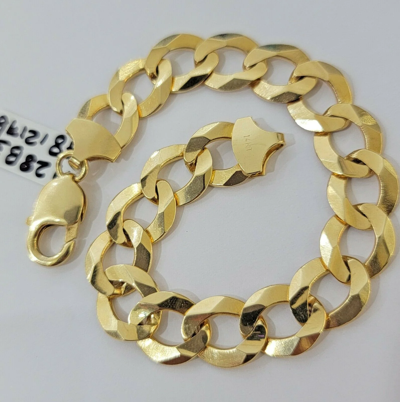 Solid 14k Gold Cuban Curb link Bracelet 8" 13.5mm 14kt Yellow Gold SOLID,Lobster - Image 3