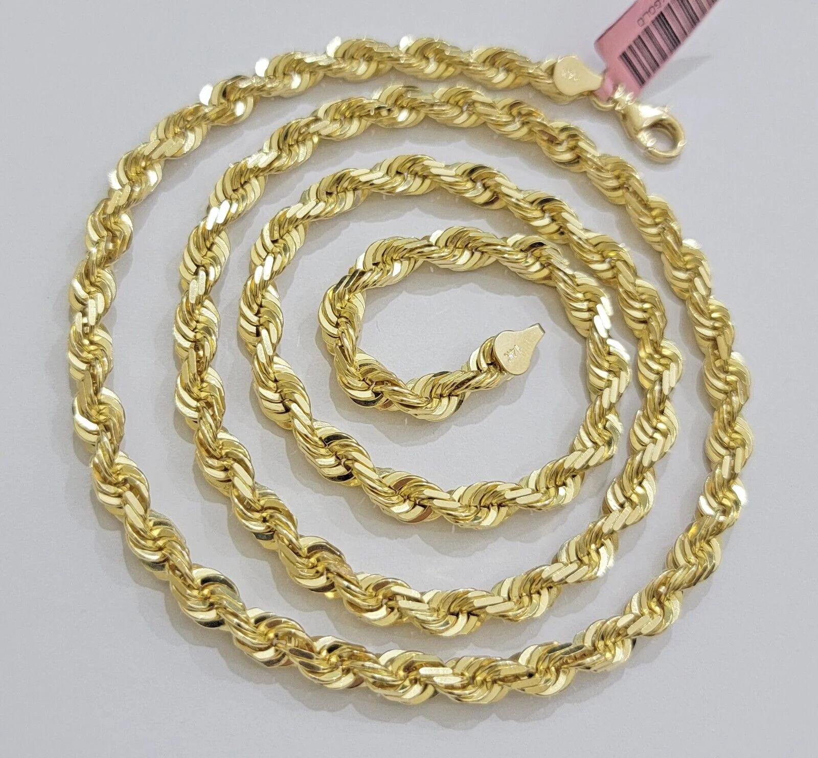 Solid 14k Gold Rope Chain Necklace 26 Inch 6mm Real 14kt Yellow Gold Diamond Cut - Image 5
