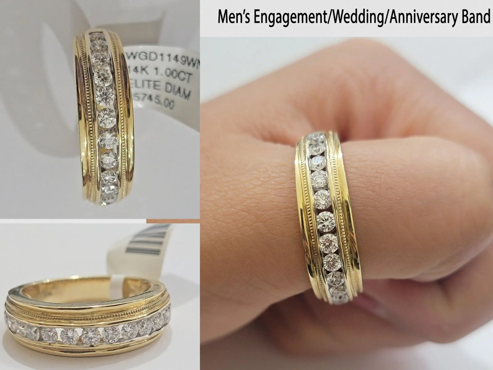 Solid 14k Yellow Gold Diamond Ring Men's Band 1CT Wedding Engagement Ring REAL Ring Sizes 6,7,8,9,10,11 & 12