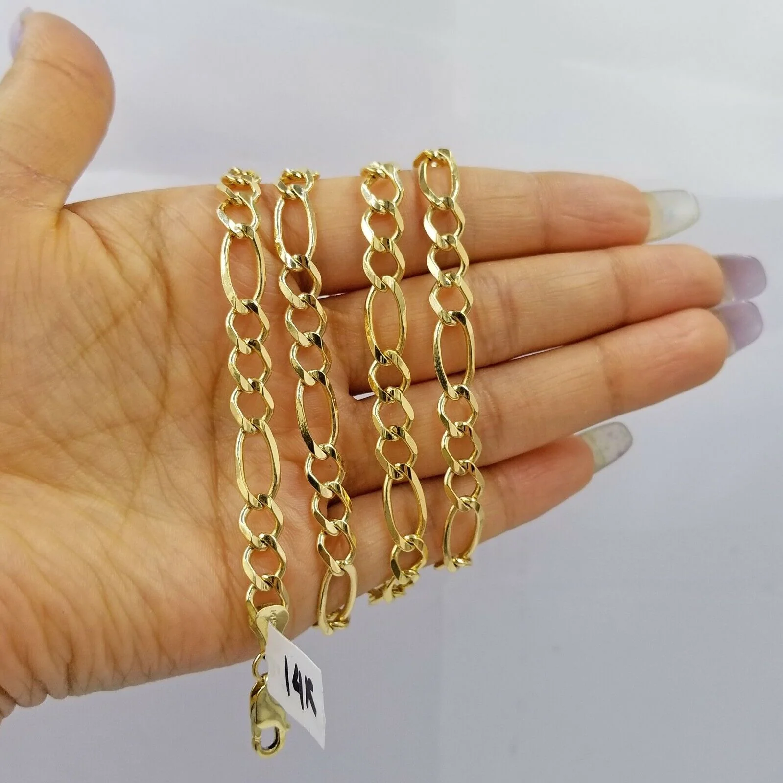SOLID 14KT Figaro Link Chain Yellow Gold Necklace REAL Heavy 7mm 20" 22" 24" 26" - Image 6