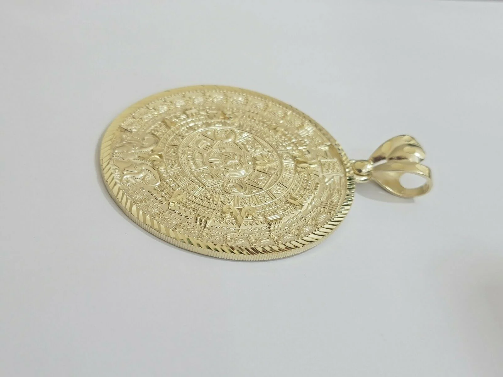 SOLID Real 10kt Yellow Gold Pendant Aztec Mayan Calendar 3" Men Charm 41-44 Gram - Image 4