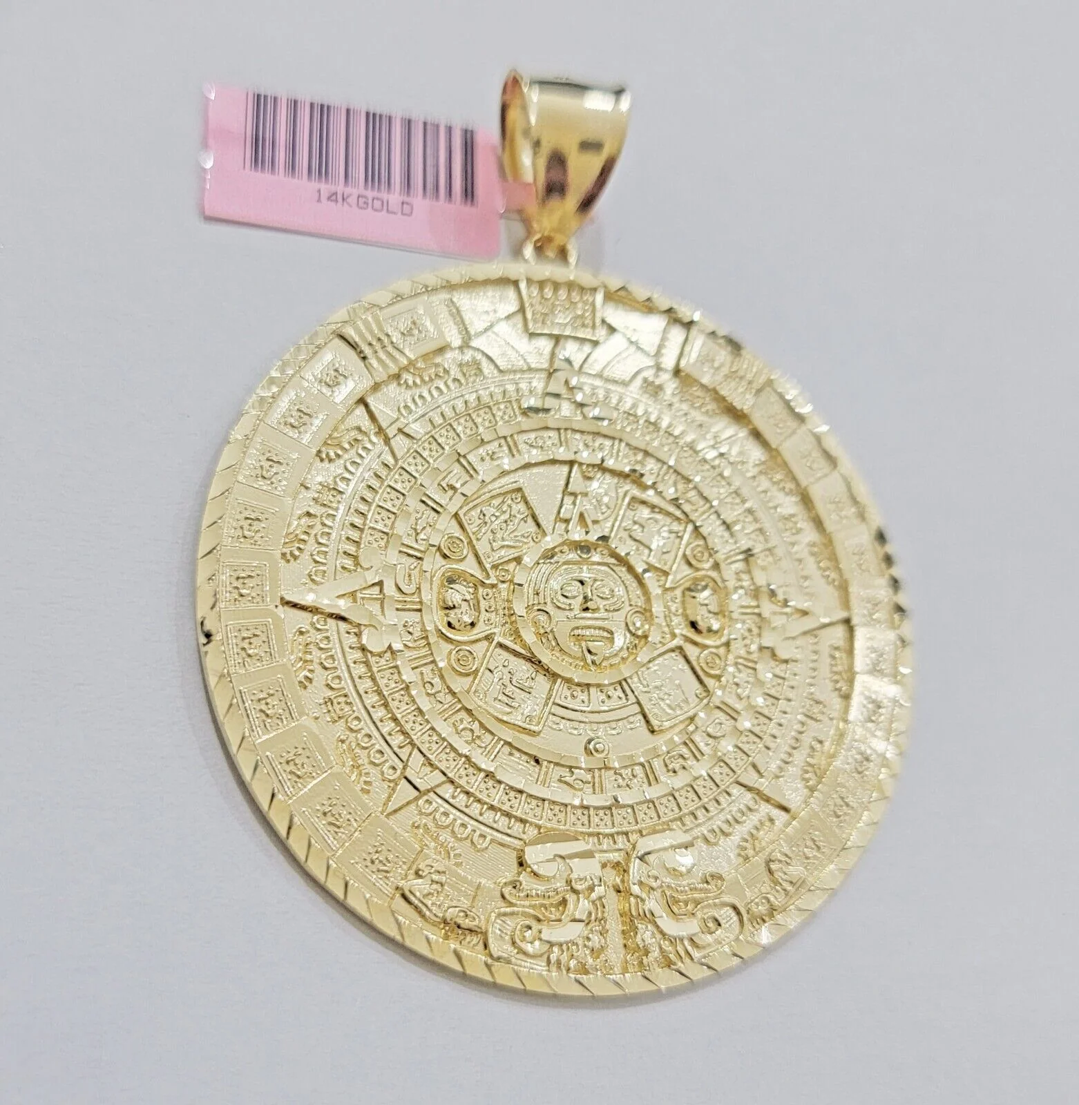 SOLID Real 14k Gold Charm Pendant Aztec Mayan Calendar 2" Men's Round Style 14k - Image 3