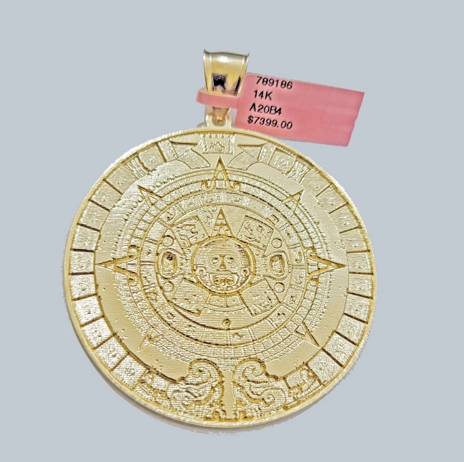 SOLID Real 14k Gold Charm Pendant Aztec Mayan Calendar 2" Men's Round Style 14k - Image 5
