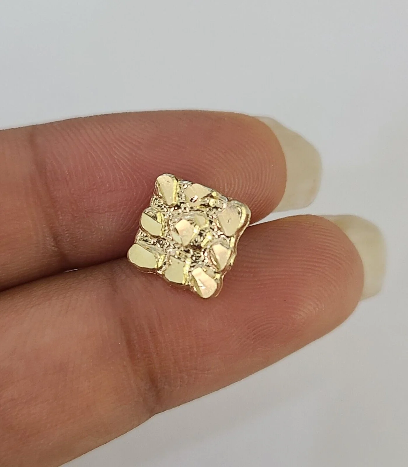 Square 10k Nugget Earrings Yellow Gold Push Back Hoop Real Men Women - Image 3