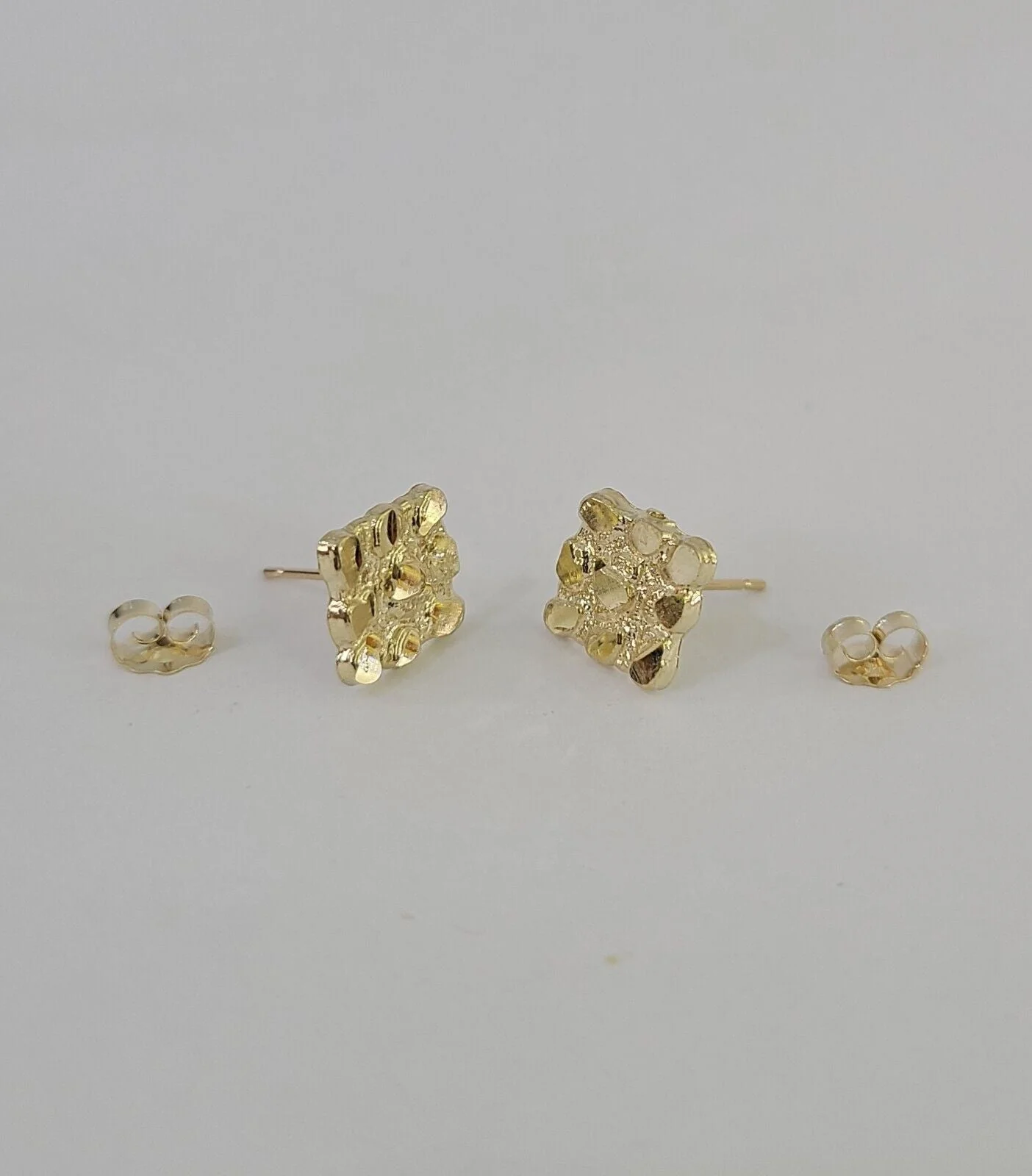Square 10k Nugget Earrings Yellow Gold Push Back Hoop Real Men Women - Image 4