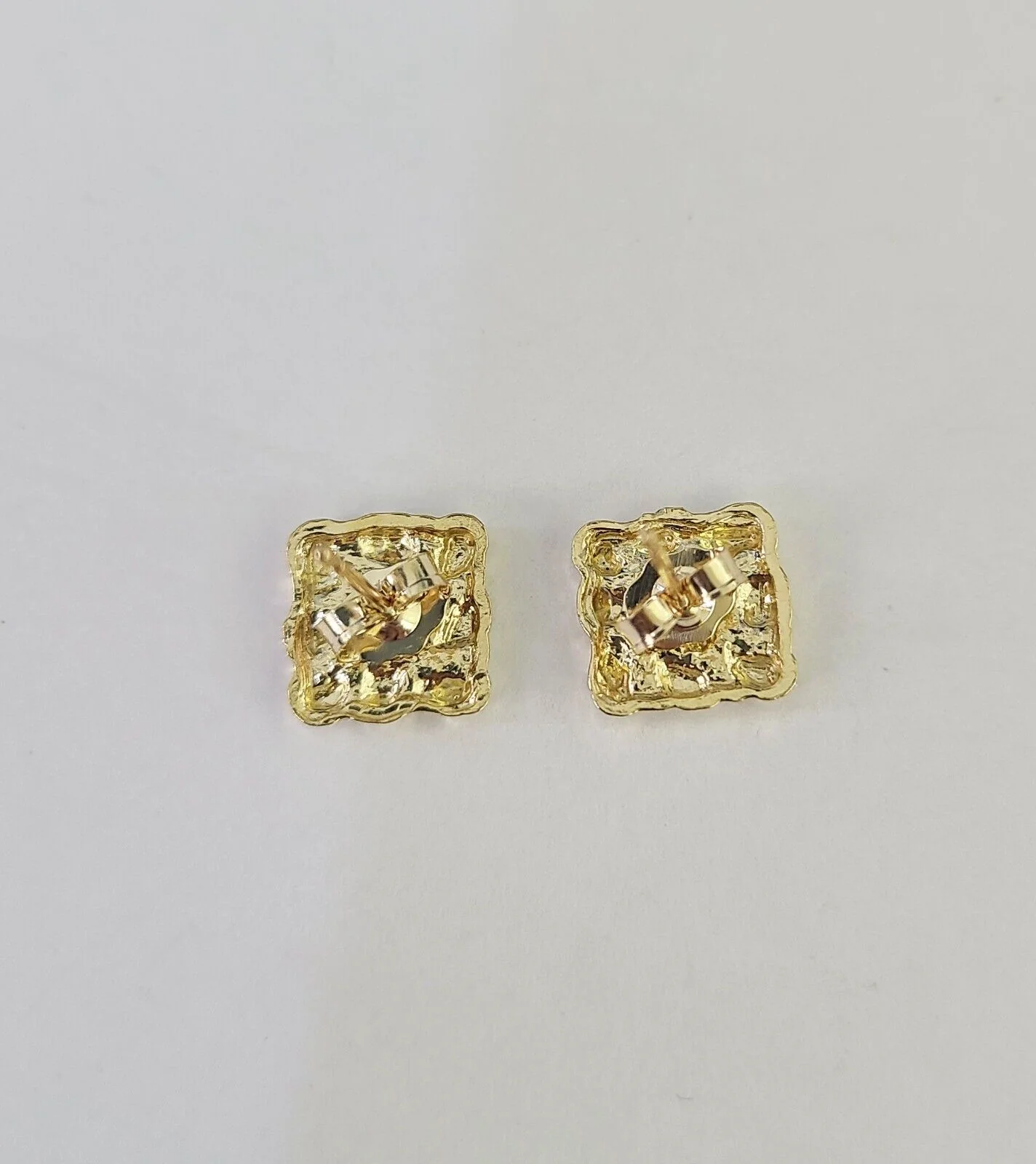 Square 10k Nugget Earrings Yellow Gold Push Back Hoop Real Men Women - Image 6